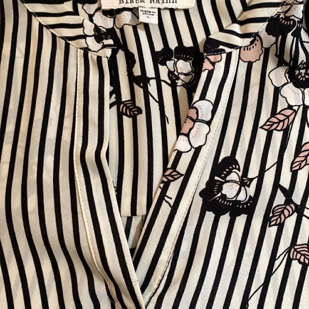 Black Rainn Women’s Stripe and Floral Blouse - Picture 3 of 8